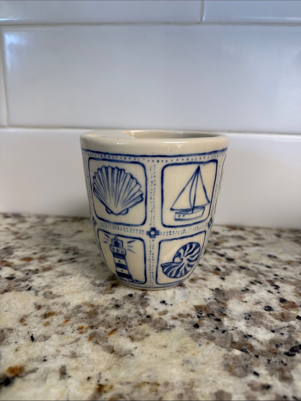 Handmade ceramic coastal tile sip cup